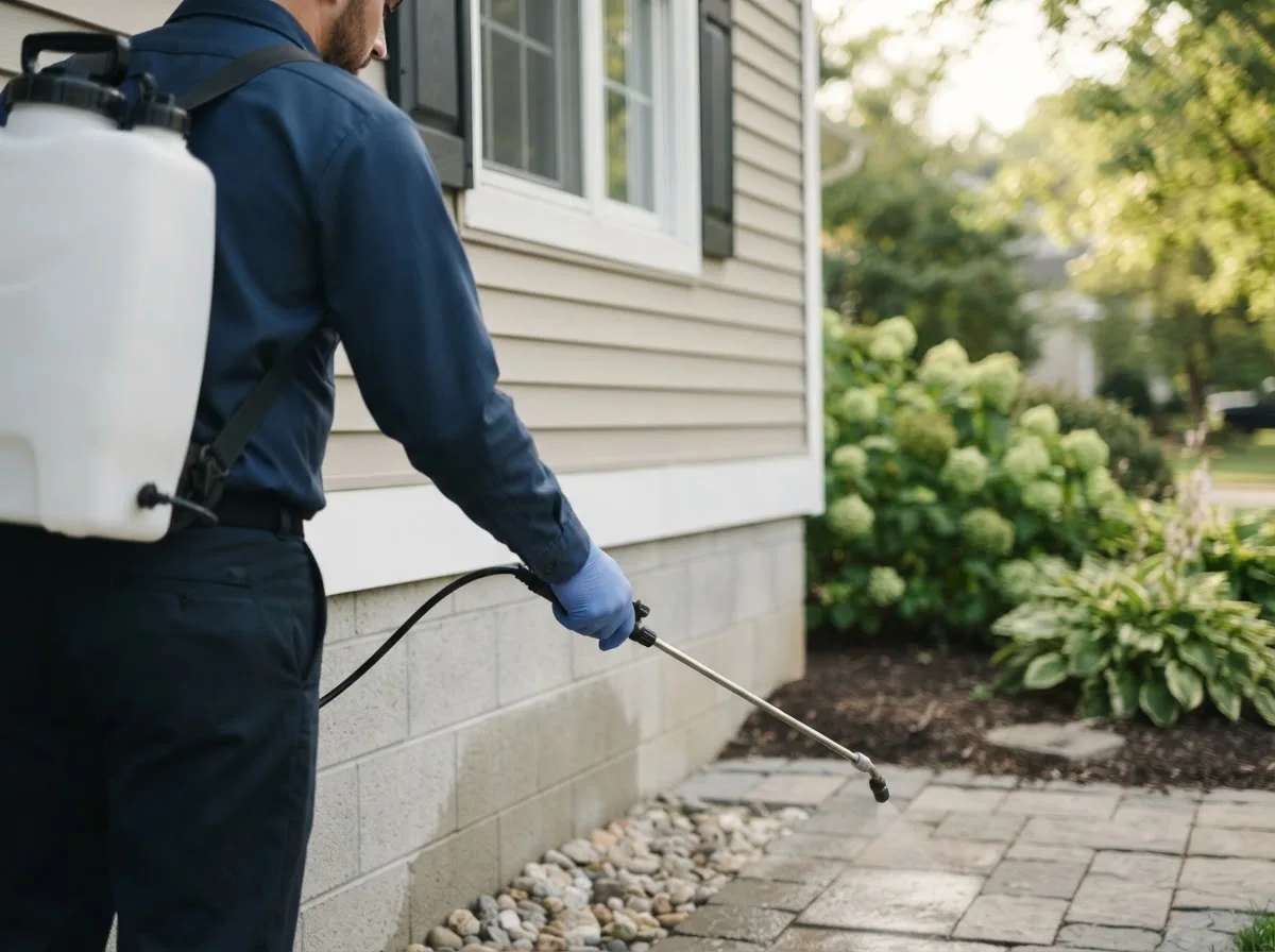 Pest control technician inspecting a home in Buena, WA